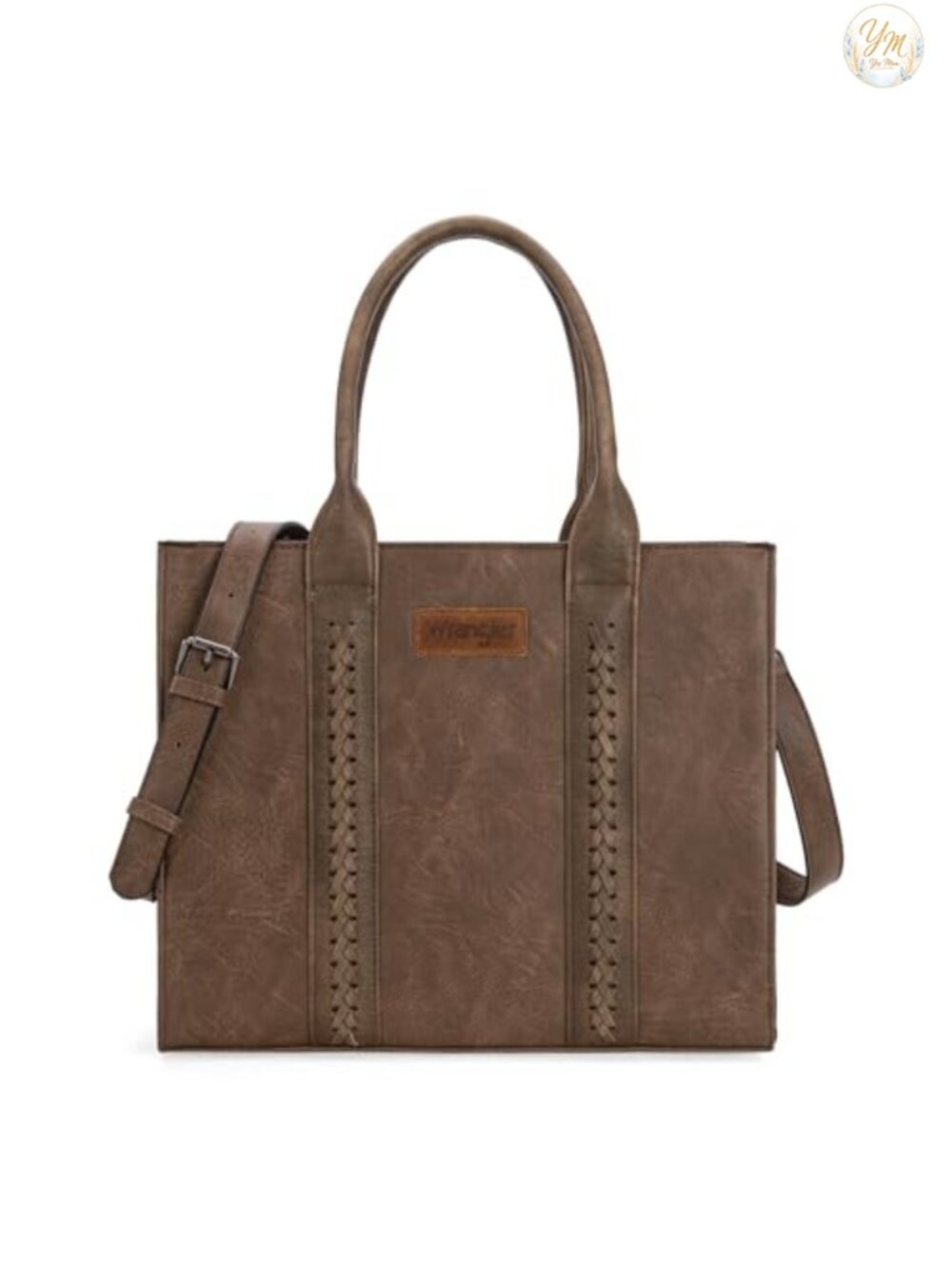 Woven Vegan Leather Tote Satchel Handbag with Adjustable Strap